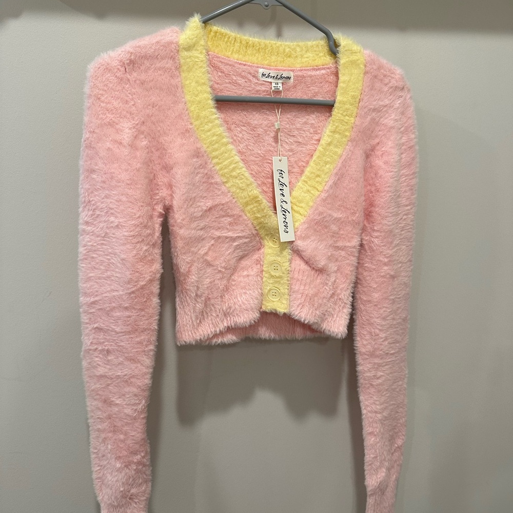 For Love And Lemons Pink and Yellow Women's Sweater